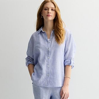 Petite Sonoma Goods For Life® Linen Oversized Boyfriend Shirt