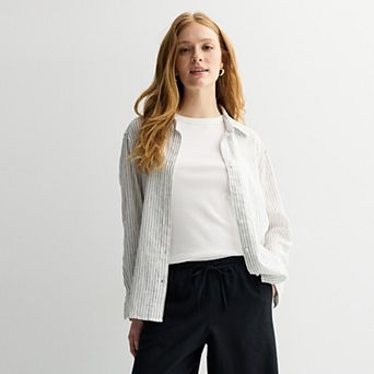 Petite Sonoma Goods For Life® Linen Oversized Boyfriend Shirt