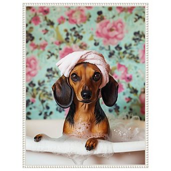 Bath Time Dachshund by Mowzu Framed Canvas Wall Art Print