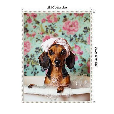 Bath Time Dachshund by Mowzu Framed Canvas Wall Art Print