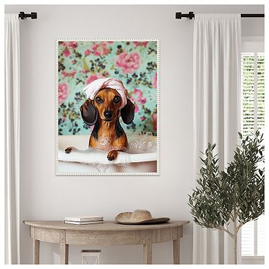 Bath Time Dachshund by Mowzu Framed Canvas Wall Art Print