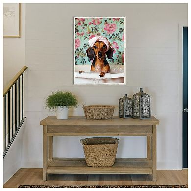 Bath Time Dachshund by Mowzu Framed Canvas Wall Art Print