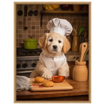 Golden Retriever Puppy Chef by Andreas Magnusson Framed Canvas Wall Art Print
