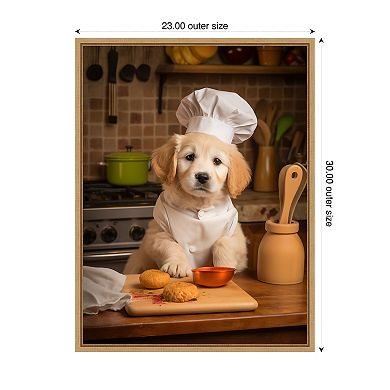 Golden Retriever Puppy Chef by Andreas Magnusson Framed Canvas Wall Art Print