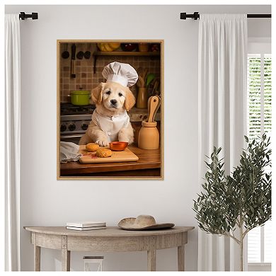 Golden Retriever Puppy Chef by Andreas Magnusson Framed Canvas Wall Art Print