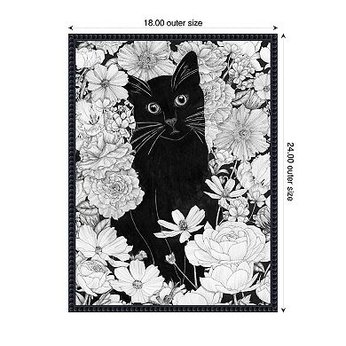 Little Black Garden Cat by Ec Mazur Framed Canvas Wall Art Print