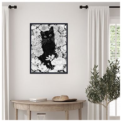 Little Black Garden Cat by Ec Mazur Framed Canvas Wall Art Print