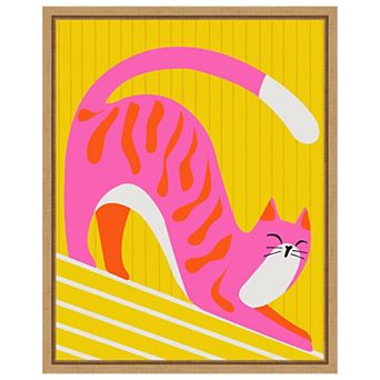 Snoozing Whiskers Cat Stretch by Kintsugi99 Framed Canvas Wall Art Print