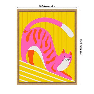 Snoozing Whiskers Cat Stretch by Kintsugi99 Framed Canvas Wall Art Print