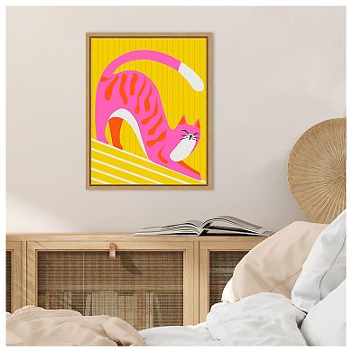Snoozing Whiskers Cat Stretch by Kintsugi99 Framed Canvas Wall Art Print