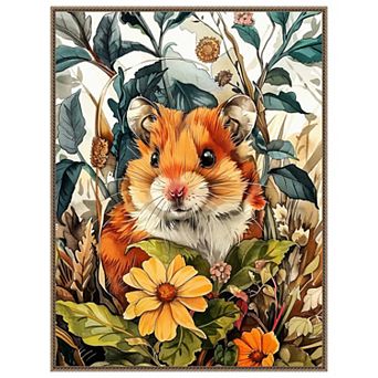 Hamster in Flowers by Justyna Jaszke Framed Canvas Wall Art Print