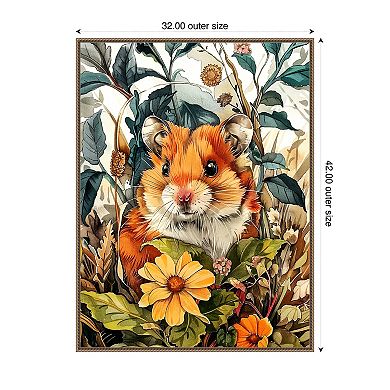 Hamster in Flowers by Justyna Jaszke Framed Canvas Wall Art Print