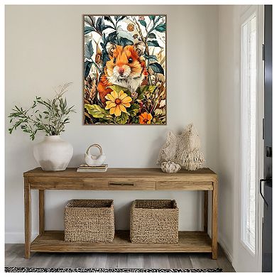 Hamster in Flowers by Justyna Jaszke Framed Canvas Wall Art Print