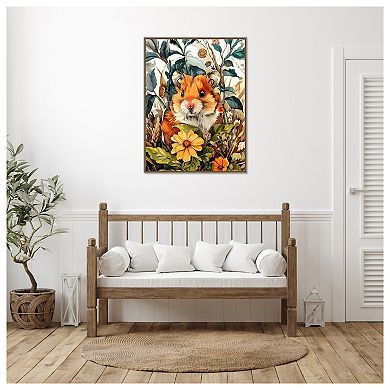 Hamster in Flowers by Justyna Jaszke Framed Canvas Wall Art Print