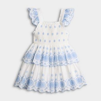 Girls 7-16 Rare Editions Smocked Flutter Strap Dress & Layered Scalloped Skirt