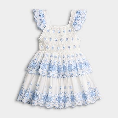 Girls 7-16 Rare Editions Smocked Flutter Strap Dress & Layered Scalloped Skirt, Girl's, Blue
