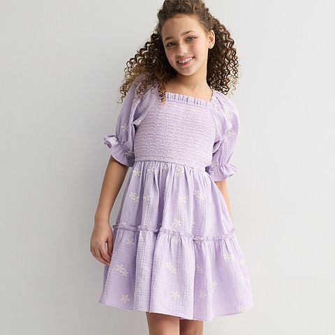 Girls 7-16 Rare Editions Smocked Embroidered A-Line Dress
