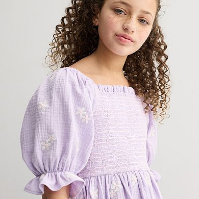 Girls 7-16 Rare Editions Smocked Embroidered A-Line Dress