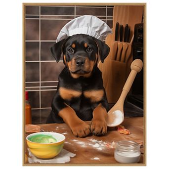 Rottweiler Puppy Chef by Andreas Magnusson Framed Canvas Wall Art Print