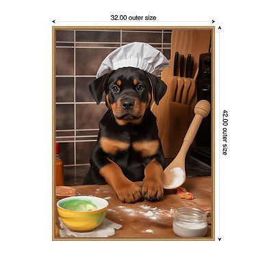 Rottweiler Puppy Chef by Andreas Magnusson Framed Canvas Wall Art Print