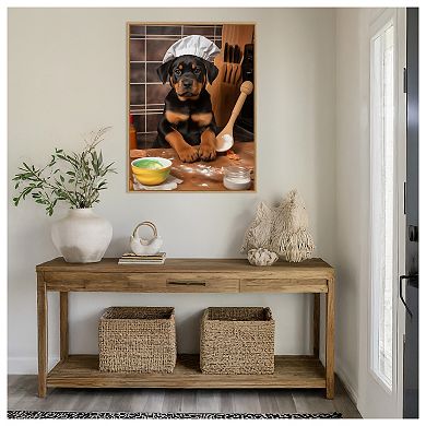 Rottweiler Puppy Chef by Andreas Magnusson Framed Canvas Wall Art Print