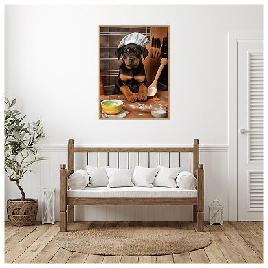 Rottweiler Puppy Chef by Andreas Magnusson Framed Canvas Wall Art Print