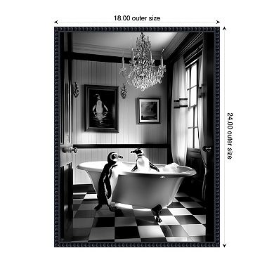 Penguin Romance by Niky Rahner Framed Canvas Wall Art Print