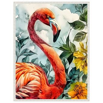 Flamingo in Flowers by Justyna Jaszke Framed Canvas Wall Art Print
