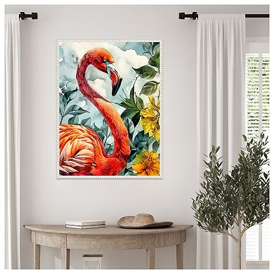 Flamingo in Flowers by Justyna Jaszke Framed Canvas Wall Art Print