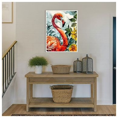 Flamingo in Flowers by Justyna Jaszke Framed Canvas Wall Art Print