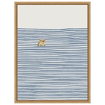 Otter in the Waves by Little Dean Framed Canvas Wall Art Print