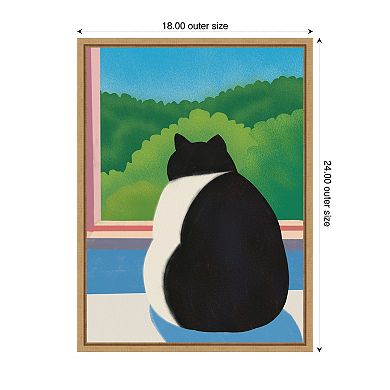 Fat Cat Looking out the Window by Little Dean Framed Canvas Wall Art Print