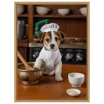 Jack Russell Puppy Chef by Andreas Magnusson Framed Canvas Wall Art Print