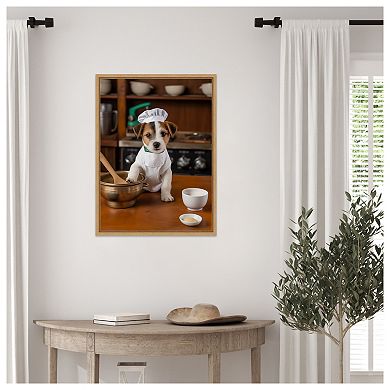Jack Russell Puppy Chef by Andreas Magnusson Framed Canvas Wall Art Print