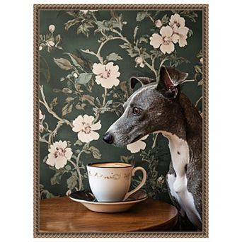 The Coffee Loving Whippet by Mowzu Framed Canvas Wall Art Print