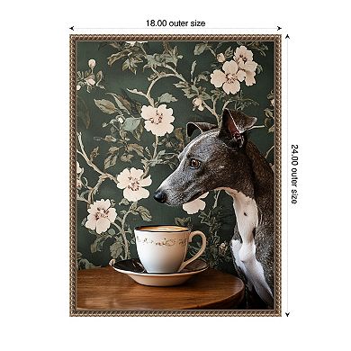 The Coffee Loving Whippet by Mowzu Framed Canvas Wall Art Print