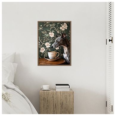 The Coffee Loving Whippet by Mowzu Framed Canvas Wall Art Print