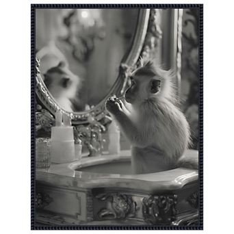 Monkey Bathroom Business by Niky Rahner Framed Canvas Wall Art Print