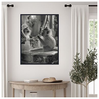Monkey Bathroom Business by Niky Rahner Framed Canvas Wall Art Print