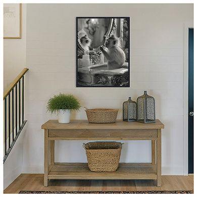 Monkey Bathroom Business by Niky Rahner Framed Canvas Wall Art Print