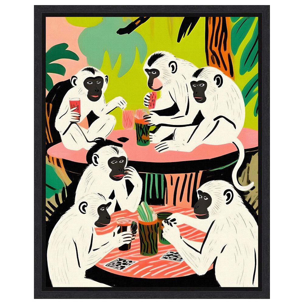 Monkey Weekend Game by Uma Gokhale Framed Canvas Wall Art Print