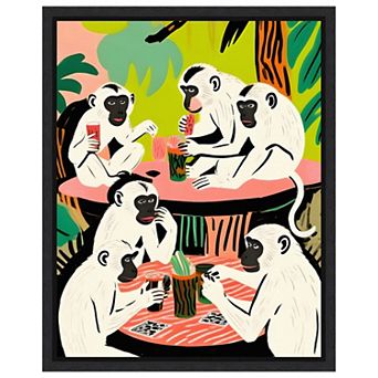 Monkey Weekend Game by Uma Gokhale Framed Canvas Wall Art Print