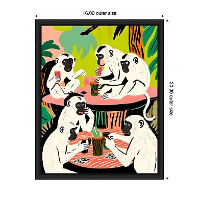 Monkey Weekend Game by Uma Gokhale Framed Canvas Wall Art Print