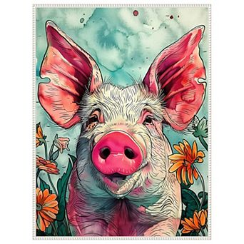 Pig in Flowers by Justyna Jaszke Framed Canvas Wall Art Print