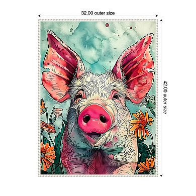 Pig in Flowers by Justyna Jaszke Framed Canvas Wall Art Print