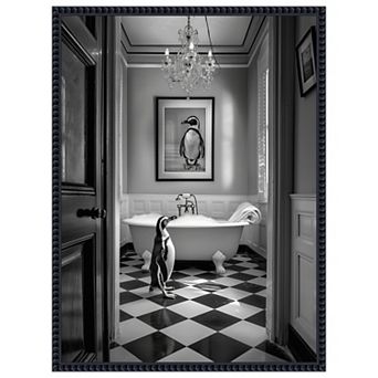 Penguin Bath Time by Niky Rahner Framed Canvas Wall Art Print