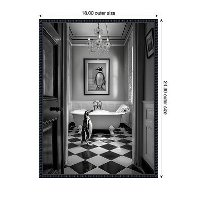 Penguin Bath Time by Niky Rahner Framed Canvas Wall Art Print