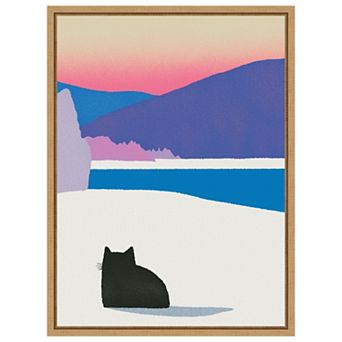 Black Cat Fur in White Snow by Little Dean Framed Canvas Wall Art Print