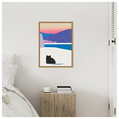 Black Cat Fur in White Snow by Little Dean Framed Canvas Wall Art Print