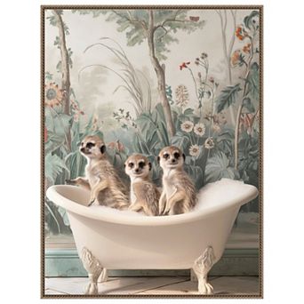Meerkat Bath Time Fun by Niky Rahner Framed Canvas Wall Art Print